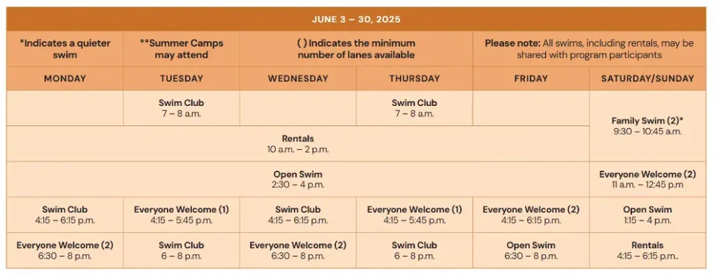 june 2025 pool scheduale