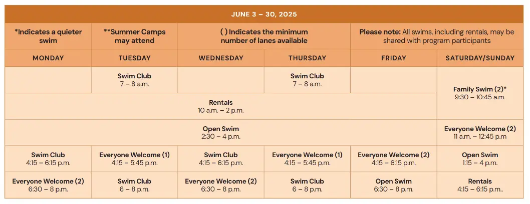 june 2025 pool scheduale