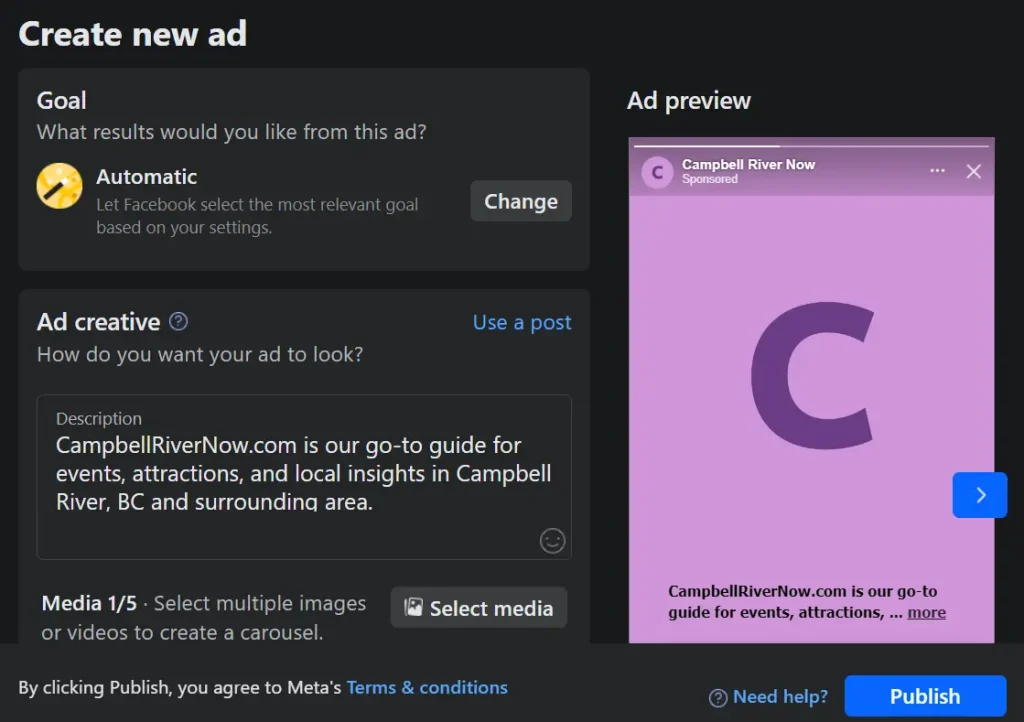 screenshot of facebook ads interface