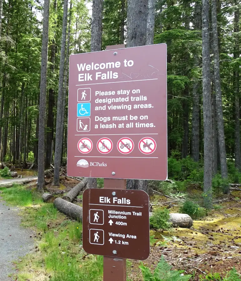 trailhead sign for elk falls