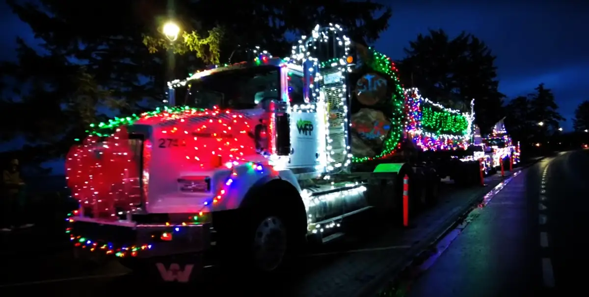 Big truck with Christmas lights