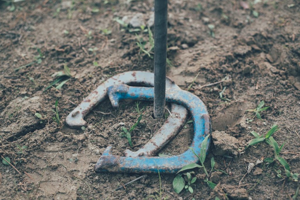 High-Angle Photo of Horseshoes