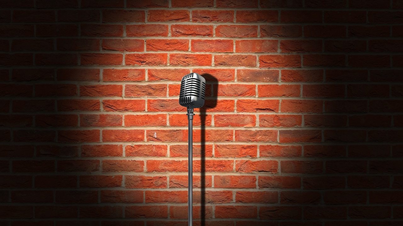 microphone, vintage, brick wall