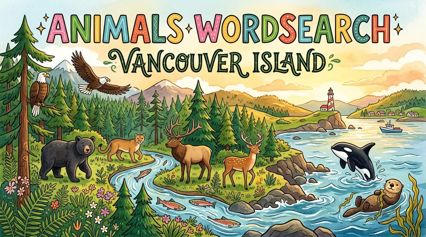 animals of vancouver island, wordsearch